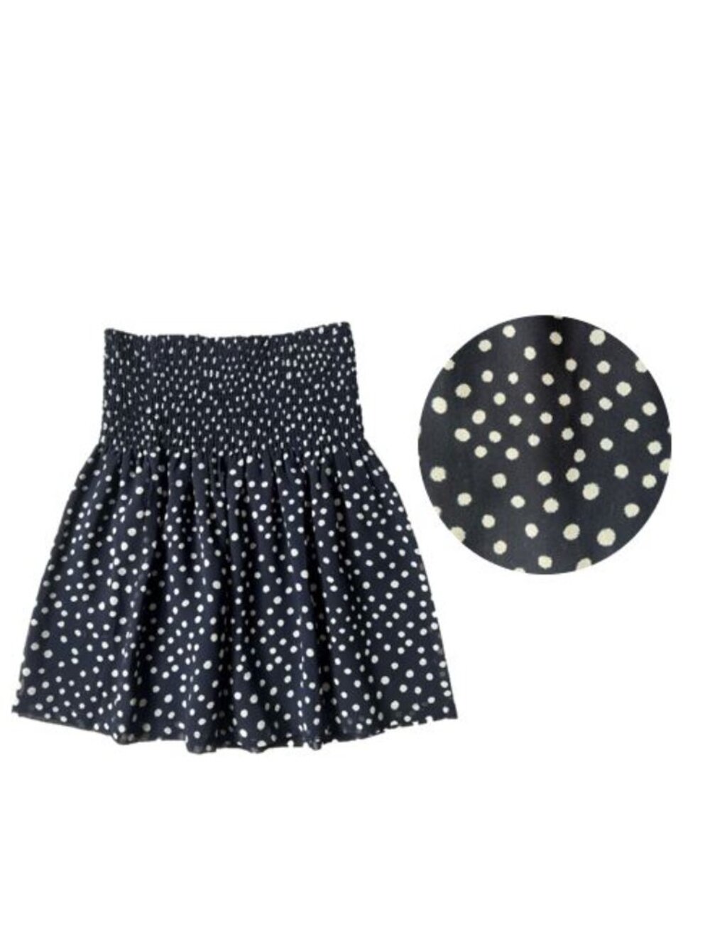 Navey Blue Pin Up Polka Dot Ruoched  High Waist Skirt XS